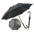 Wholesale advertisement wooden frame auto open J  handle stick straight black pongee 23 inch umbrella for outdoor